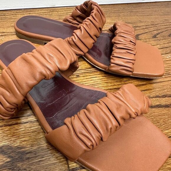STAUD Sandals Sz 36 / US 6 Maya Ruched Leather Slides Brown New - Picture 6 of 6